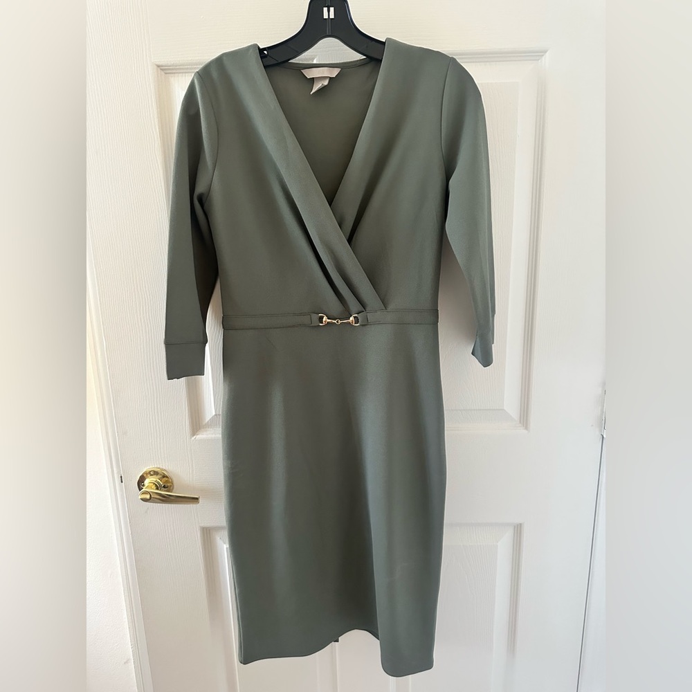 Elegant Olive Green Wrap Dress